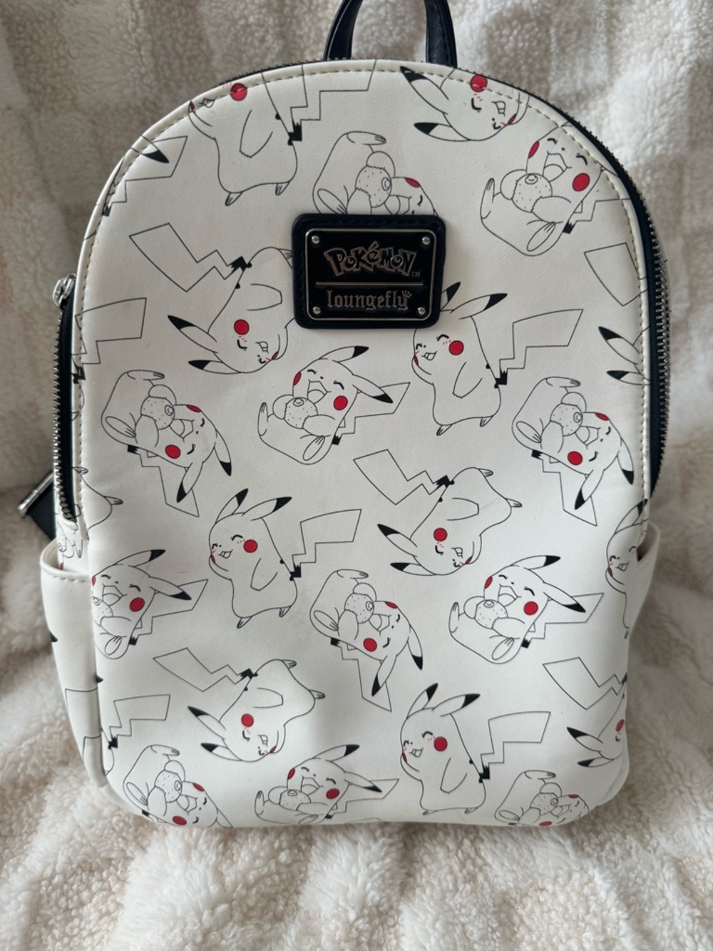 Loungefly White Pikachu Mini Backpack with Black & Red Details